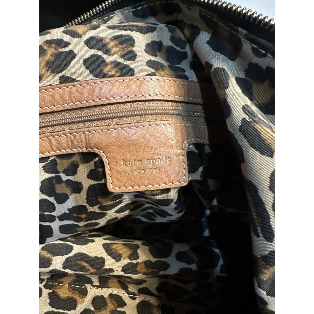 Kate Spade New York Black Nylon Shoulder Bag Purse Trimmed Brown Leather Cheetah - Picture 3 of 8
